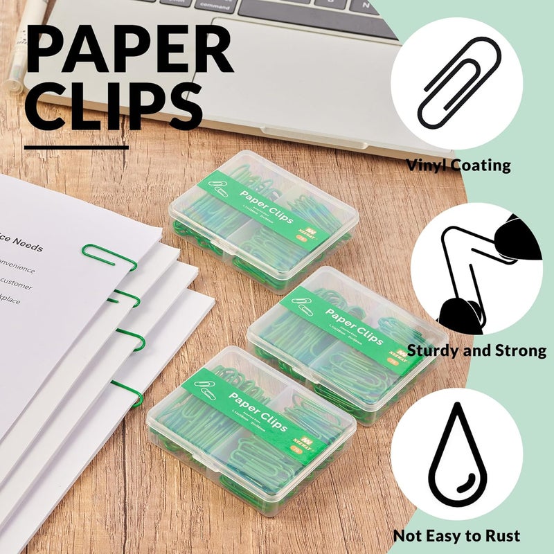 NEEWAY Colorful Paper Clips Assorted Sizes, Small and Large Paperclips, 210 Count, 3 Pack of 70 (Green) - Image 4